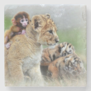 Porta-copo De Pedra Leões, Tigre e Macaco