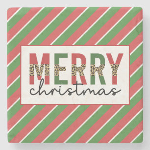 Porta-copo De Pedra Leopardo do Natal Moderno Imprime Greve Verde Verm