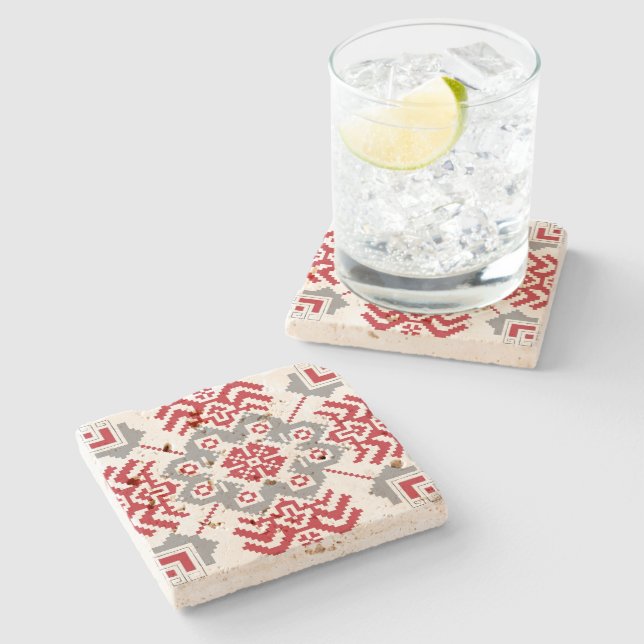 Porta-copo De Pedra Letão Auseklis Folk — medalhão geométrico (Lateral)
