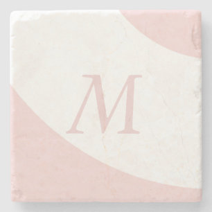 Porta-copo De Pedra Letra Design Monograma de espiral branca e rosa