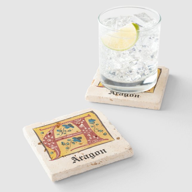 Porta-copo De Pedra Letra Floral Iluminada Medieval A Monograma (Lateral)