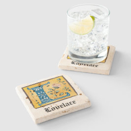 Porta-copo De Pedra Letra Floral Iluminada Medieval L Monograma