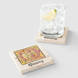 Porta-copo De Pedra Letra Floral Iluminada Medieval Q Monograma