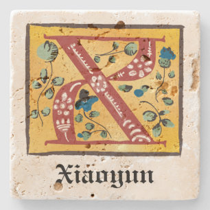 Porta-copo De Pedra Letra Floral Iluminada Medieval X Monograma