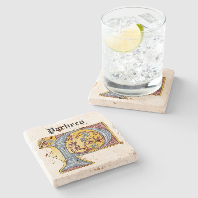 Porta-copo De Pedra Letra Iluminada Azul e Vermelha Medieval P (Lateral)