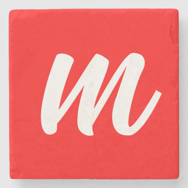 Porta-copo De Pedra Letra Inicial de Monograma Branco Vermelho (Frente)