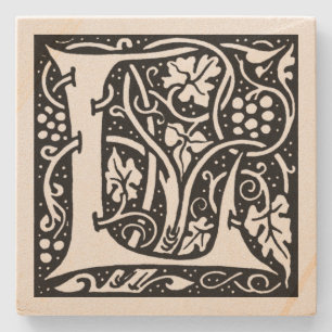 Porta-copo De Pedra Letra 'L' William Morris Design Square