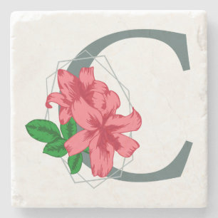 Porta-copo De Pedra Letra maiúscula C monograma floral