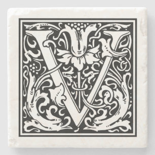Porta-copo De Pedra Letra Vintage "V"