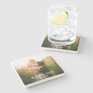 Porta-copo De Pedra Letras brancas de fotos de casamento personalizada