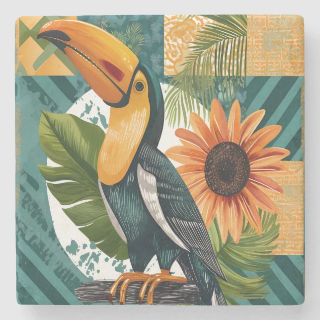 Porta-copo De Pedra Leuchtender Tukan in tropischer Harmonie (Frente)