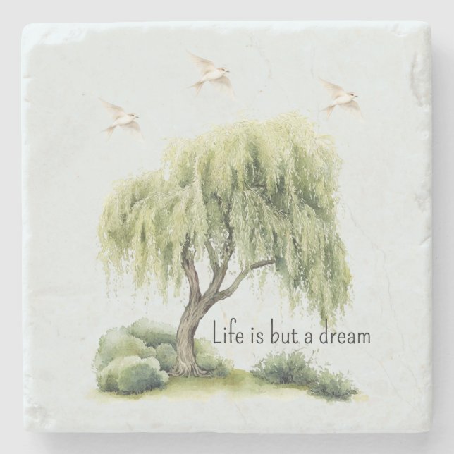 Porta-copo De Pedra Life is a dream Tree Birds (Frente)