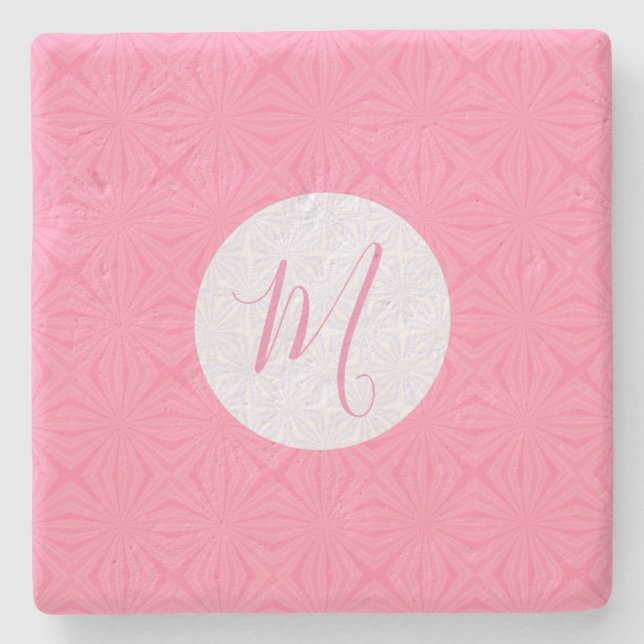 Porta-copo De Pedra Light Pink Squiggly Squares Personalized Initial  (Frente)