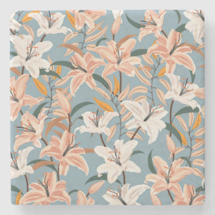 Porta-copo De Pedra Lily Floral Blue Vintage Impressão