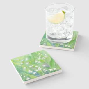 Porta-copo De Pedra Lily of the Valley Watercolor Flower Painting