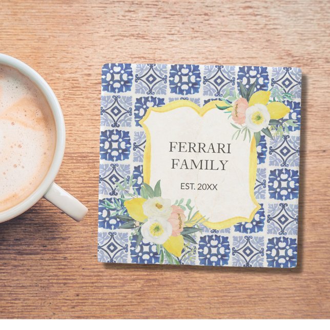 Porta-copo De Pedra Limão Citrus — Padrão mediterrânico italiano de Az (In situ)