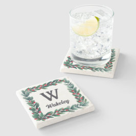 Porta-copo De Pedra Linda Festa de Natal Quadrada Monograma