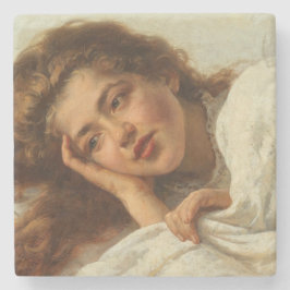 Porta-copo De Pedra Linda garota deitada na cama com cabelo vermelho