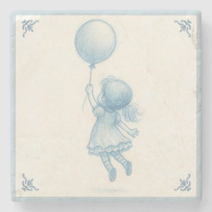 Porta-copo De Pedra Linda menina retrô pastel azul caprichosa com balã
