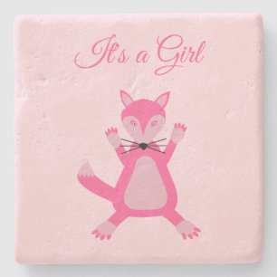 Porta-copo De Pedra Linda Raposa Menina Rosa Personalizada