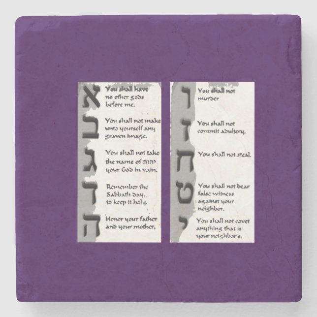 Porta-copo De Pedra Linda Tapeçaria dos Dez Mandamentos Hebraicos (Frente)