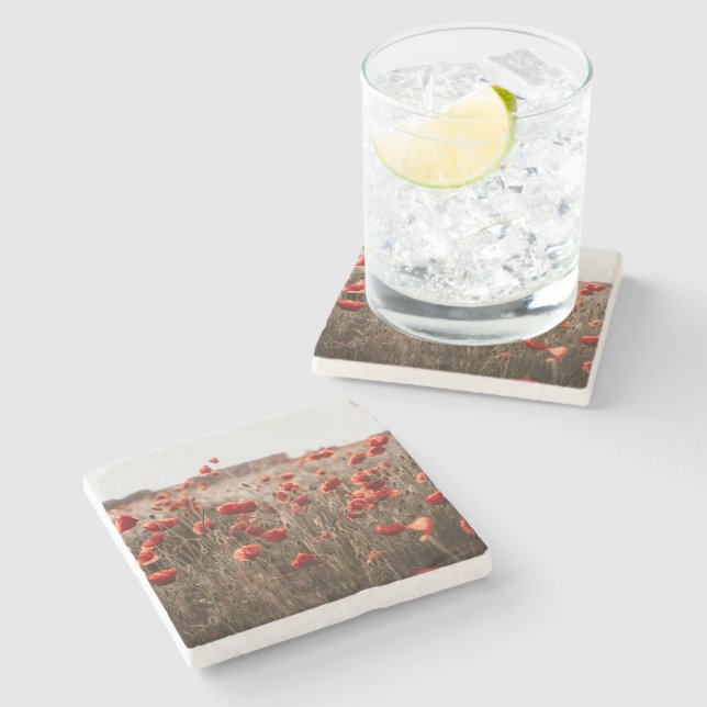 Porta-copo De Pedra lindas flores de papoila (Lateral)