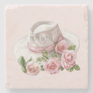 Porta-copo De Pedra Lindo Chapéu de Rosas Rosa