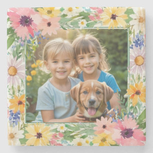 Porta-copo De Pedra Lindo Floral Elegante Lembrança Foto Personalizada