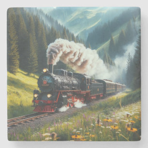 Porta-copo De Pedra Lindo locomotiva de motor a vapor antiquado