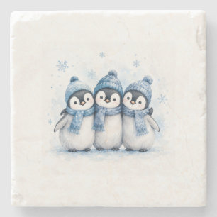 Porta-copo De Pedra Lindo Trio de Pinguins de Inverno para Lata Ador