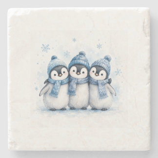 Porta-copo De Pedra Lindo Trio de Pinguins de Inverno para Lata | Ador