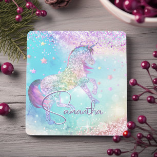 Porta-copo De Pedra Lindo unicórnio rosa Glitter arco-íris aqua monogr