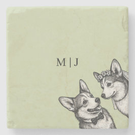 Porta-copo De Pedra Lindo Verde Sálvia - Casamento Caprichoso de Corgi