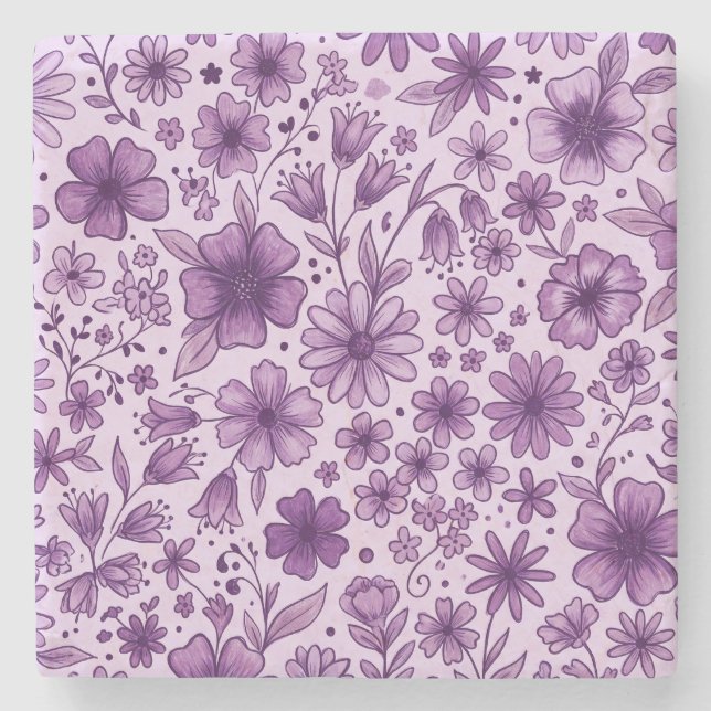 Porta-copo De Pedra Lindos Flores Silvestres de Lavanda Roxa (Frente)