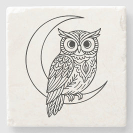 Porta-copo De Pedra Linha de Arte da Coruja Luna com Lua Crescente