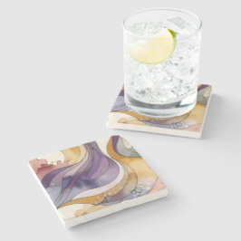 Porta-copo De Pedra Linhas fluidas, púrpura e abstrato, cor d'água