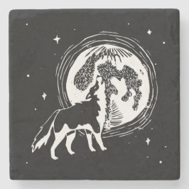 Porta-copo De Pedra Linocut da lua do Rouco preto e branco