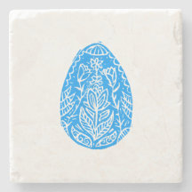 Linocut de Ovo de Páscoa Floral Azul
