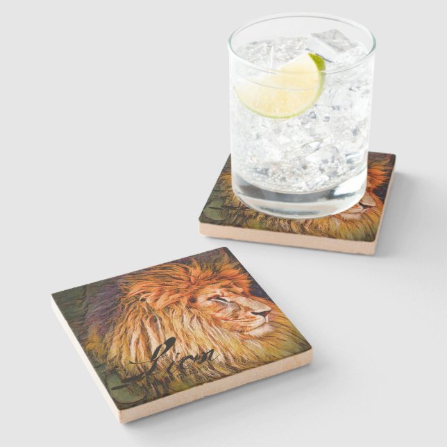 Porta-copo De Pedra Lion [Stone Coaster] (Lateral)