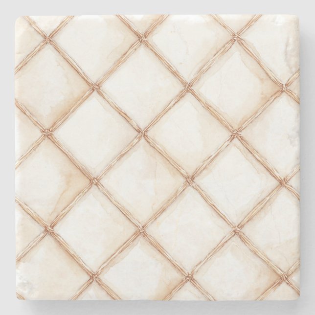 Porta-copo De Pedra Listras Quadrados Creme Ouro Branco (Frente)