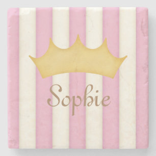 Porta-copo De Pedra Listras Rosa Nome Personalizado Coroa Princesa