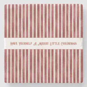 Porta-copo De Pedra Listras Vermelhas Brancas Merry Little Christmas