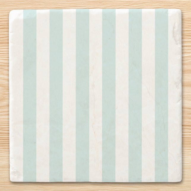 Porta-copo De Pedra Listras Verticais em Teal Claro (White and Pale Teal Vertical Stripes Stone Coaster)