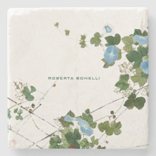 Porta-copo De Pedra Lito Grafia Floral Minimalista Única Elegante