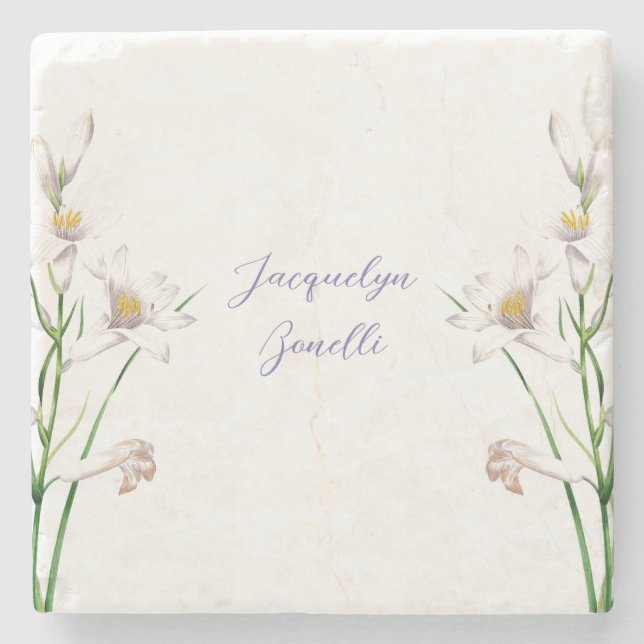 Porta-copo De Pedra Litógrafo de Chamada Elegante Floral (Frente)