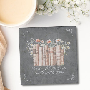 Porta-copo De Pedra Livros com Flores e Citação em Quadro Negro