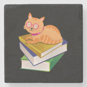 Porta-copo De Pedra Livros - Gato e Presente para Amante de Livros