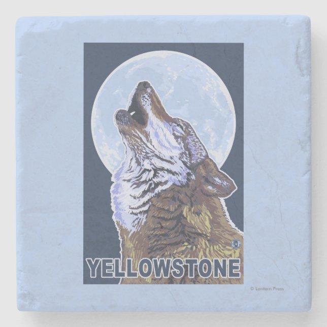 Porta-copo De Pedra Lobo de YellowstoneHowling (Frente)