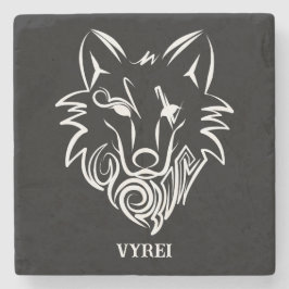 Porta-copo De Pedra Lobo Tribal Negro e Branco