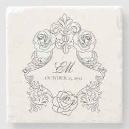 Porta-copo De Pedra Logotipo de Casamento Preto e Branco com Monograma